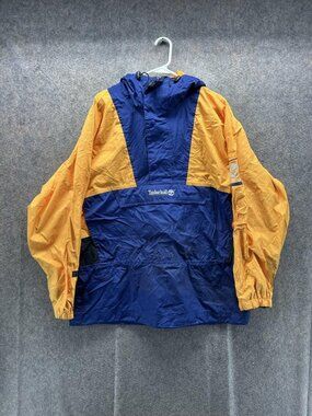 Vintage Timberland Windbreaker Jacket Mens Medium Yellow Hooded Colorblock 90s